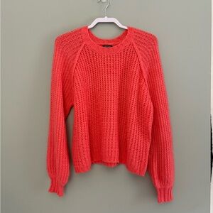 Wild Fable Bright Coral Chunky Open-Knit Raglan Sleeve Sweater Size M